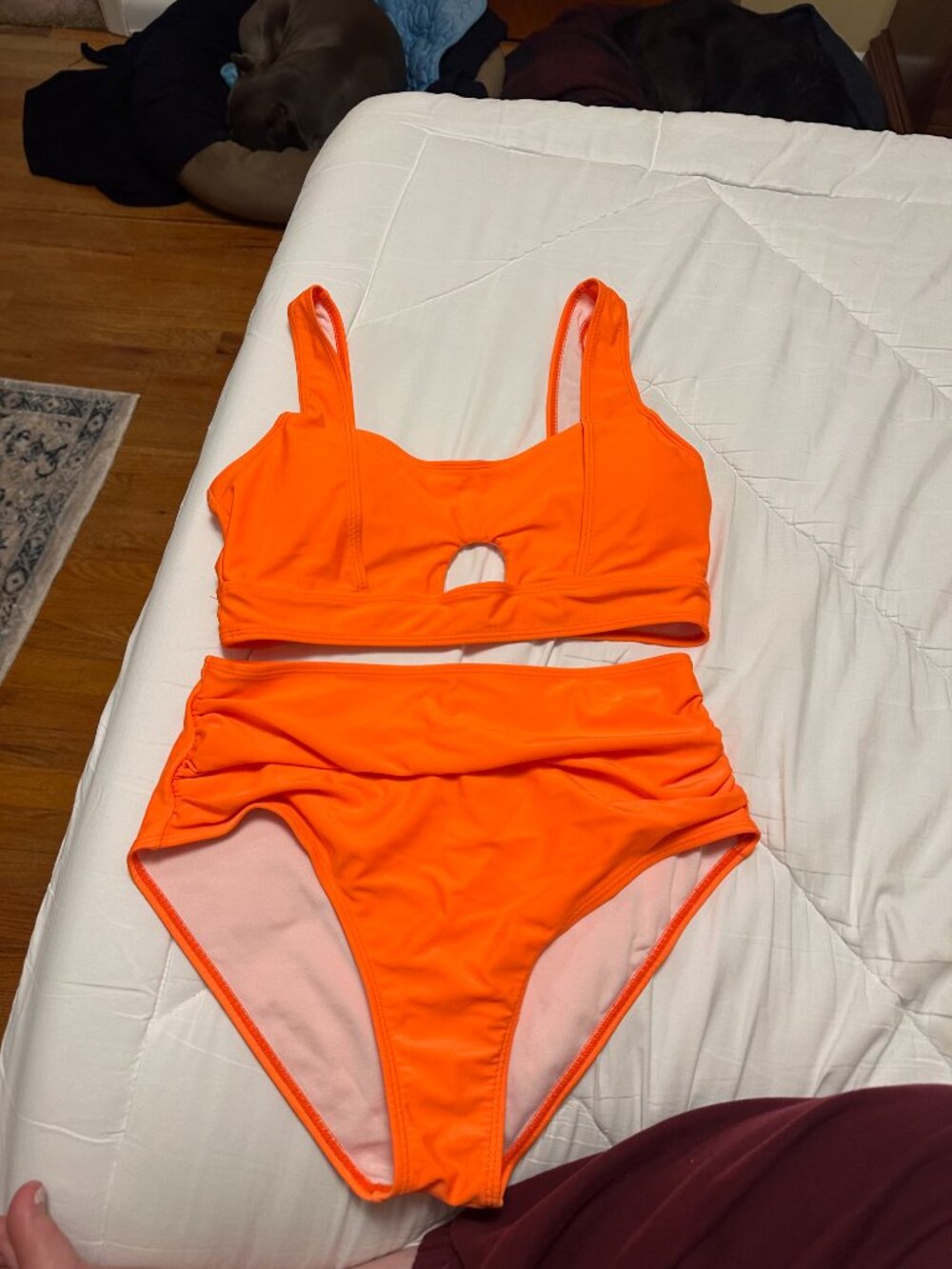 Orange 2 Piece Plus Size Solid High Waisted Bikini Swimsuit Size 12 (0XL)